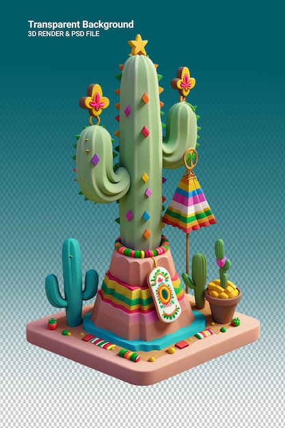 Ilustración psd 3d de un cactus aislado sobre un fondo transparente