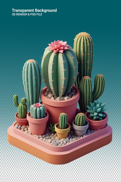 PSD ilustración psd 3d de un cactus aislado sobre un fondo transparente