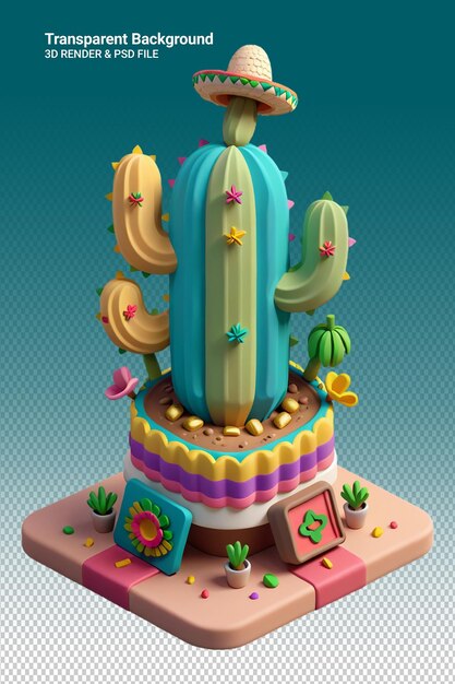 PSD ilustración psd 3d de un cactus aislado sobre un fondo transparente