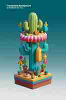 PSD ilustración psd 3d de un cactus aislado sobre un fondo transparente