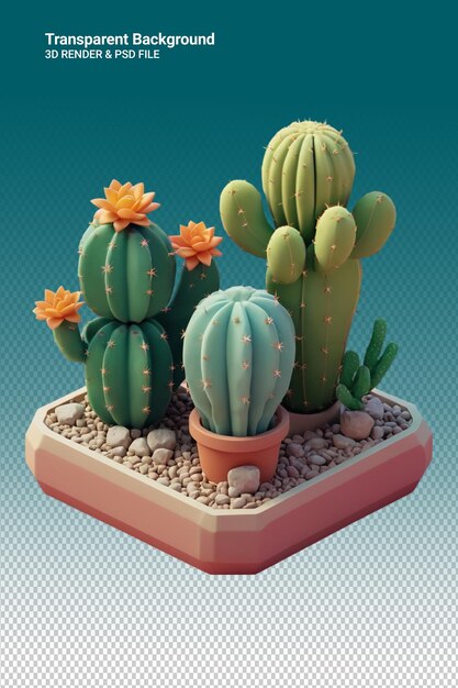 Ilustración psd 3d de un cactus aislado sobre un fondo transparente