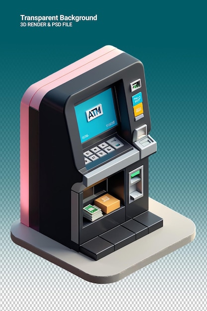 PSD ilustración psd 3d del cajero automático aislado sobre un fondo transparente