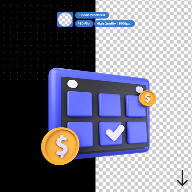 Ilustración PSD 3D del calendario de pagos