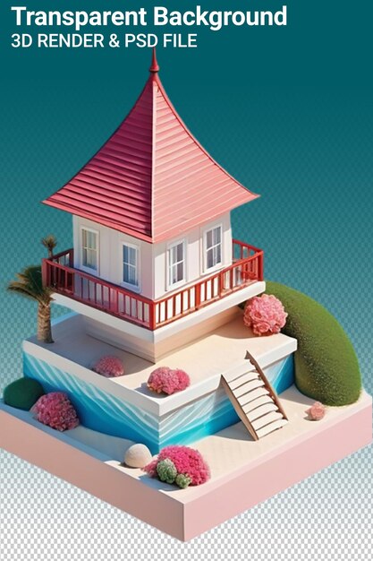 PSD ilustración psd 3d casa aislada sobre un fondo transparente