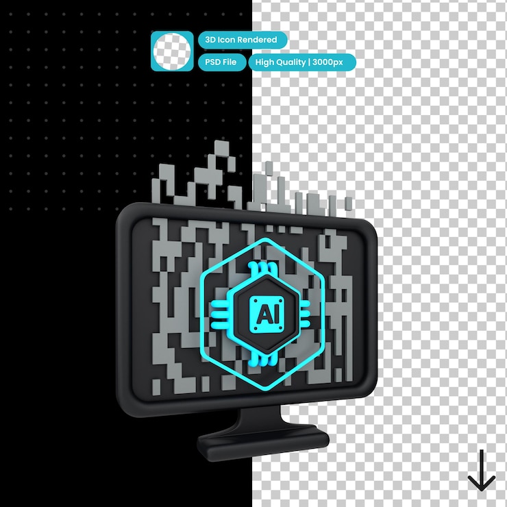 PSD ilustración psd 3d de computadora con inteligencia artificial