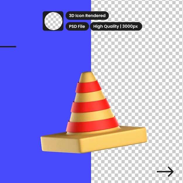 Ilustración PSD 3d del cono de tráfico