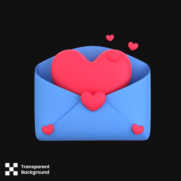 Ilustración psd 3d del correo de san valentín