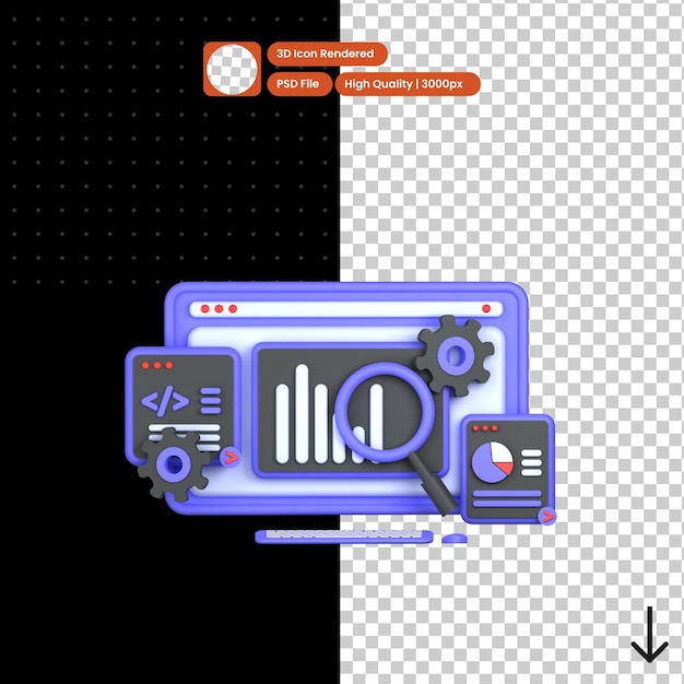 PSD ilustración psd 3d de desarrollo seo