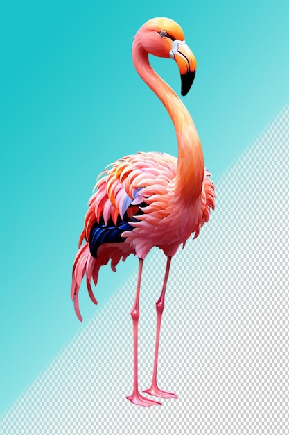 Ilustración psd 3d flamingo aislado en un fondo transparente