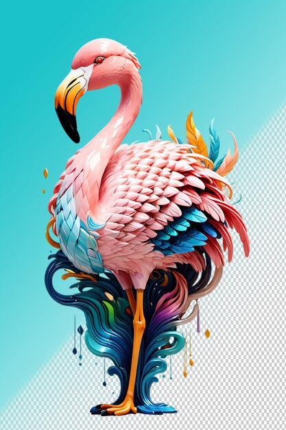 PSD ilustración psd 3d flamingo aislado en un fondo transparente