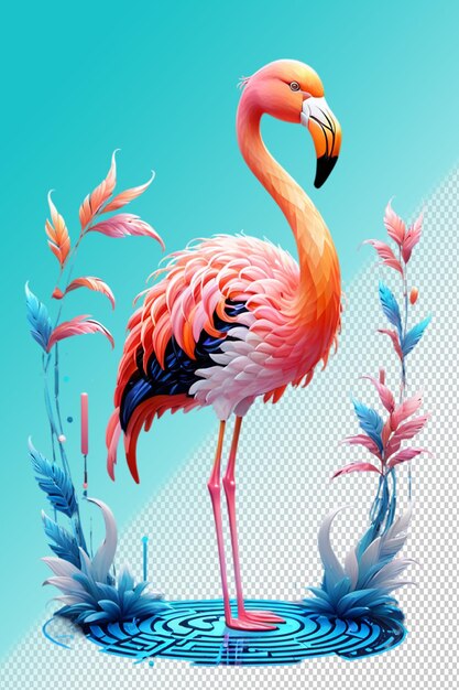 PSD ilustración psd 3d flamingo aislado en un fondo transparente