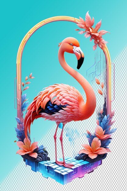 Ilustración psd 3d flamingo aislado en un fondo transparente