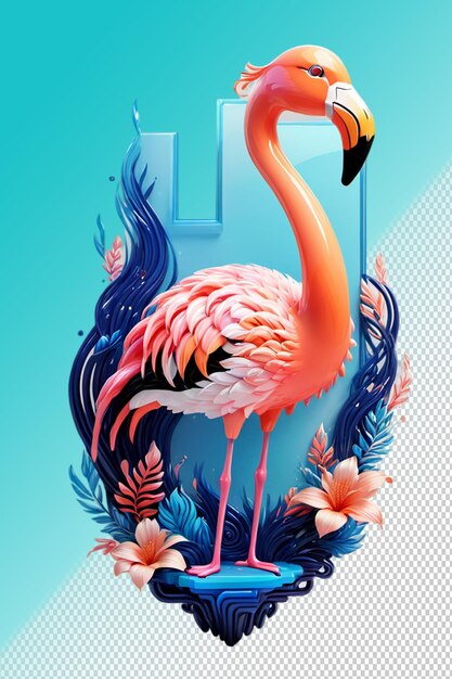 Ilustración psd 3d flamingo aislado en un fondo transparente