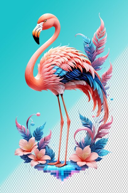 Ilustración psd 3d flamingo aislado en un fondo transparente