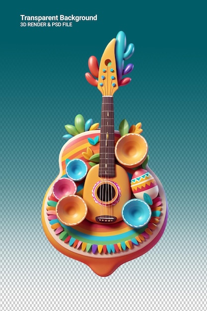 Ilustración psd 3d de la guitarra aislada sobre un fondo transparente