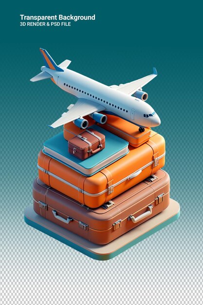 PSD ilustración psd 3d de maleta de viaje aislada sobre un fondo transparente