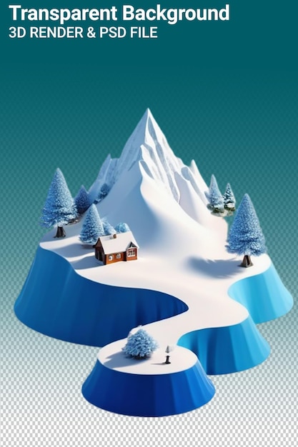 Ilustración psd 3d montaña aislada sobre un fondo transparente
