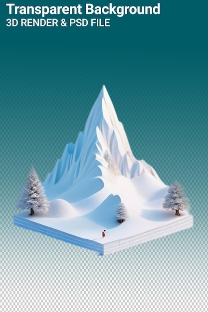 Ilustración psd 3d montaña aislada sobre un fondo transparente