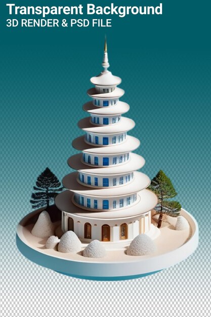 Ilustración psd 3d pagoda aislada en un fondo transparente