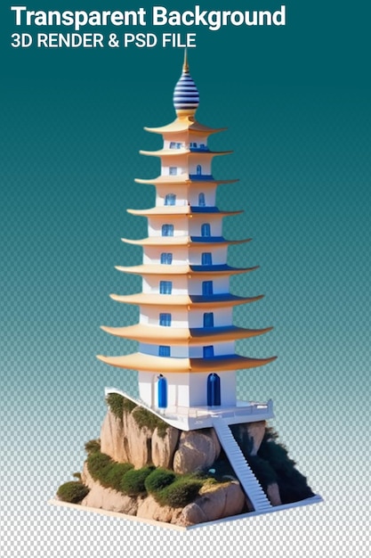 PSD ilustración psd 3d pagoda aislada en un fondo transparente