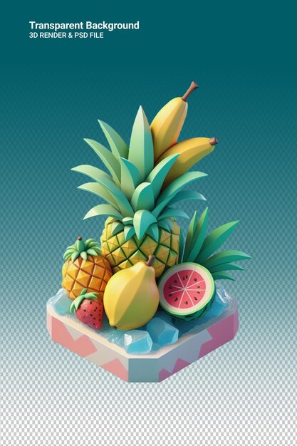 PSD ilustración psd 3d de piña aislada sobre un fondo transparente