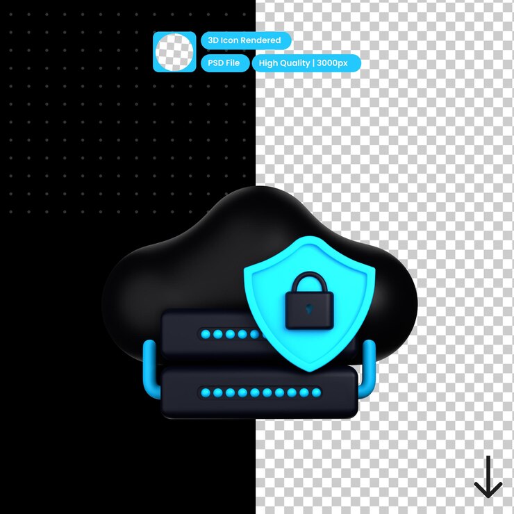 PSD ilustración psd 3d de la protección de datos en la nube