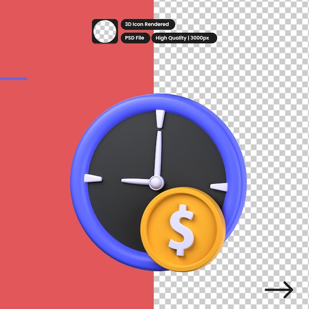 Ilustración PSD 3D del tiempo del dinero