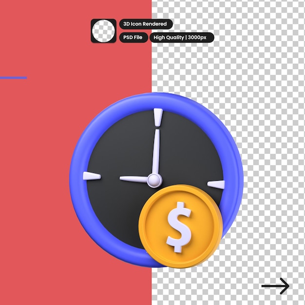 Ilustración psd 3d del tiempo del dinero