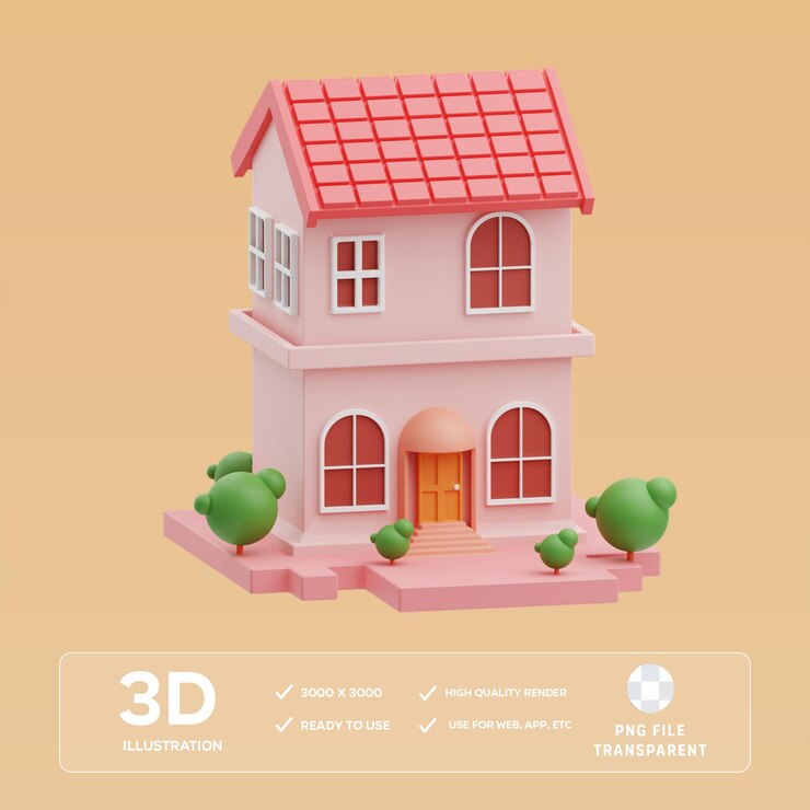 Ilustración PSD de la casa clásica en 3D