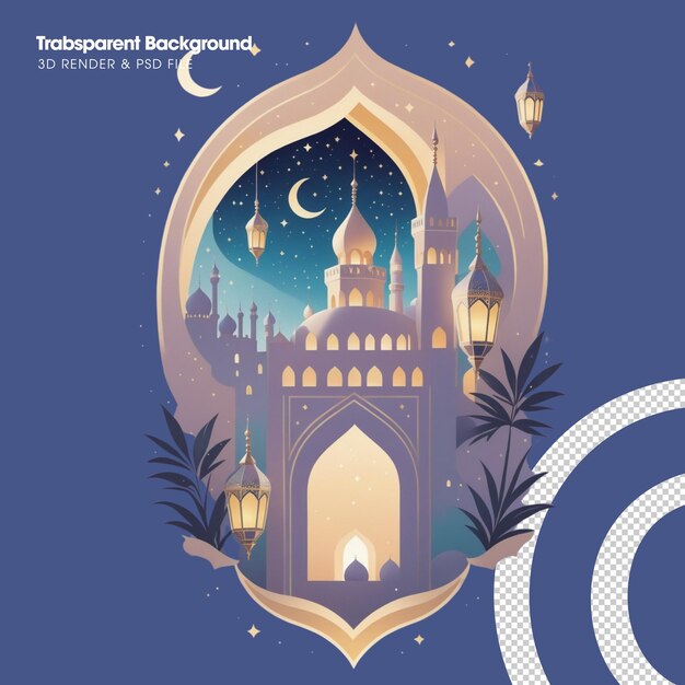 PSD ilustración psd para la celebración del mes sagrado de ramadán kareem con diseño de arte de línea