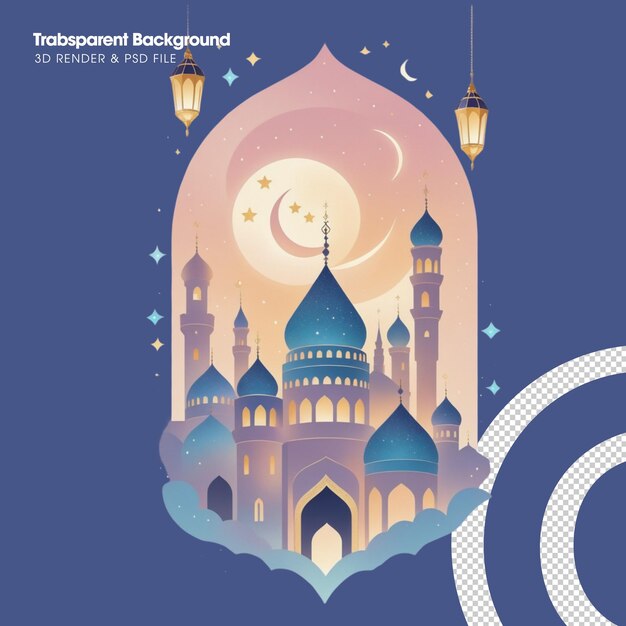 PSD ilustración psd para la celebración del mes sagrado de ramadán kareem con diseño de arte de línea