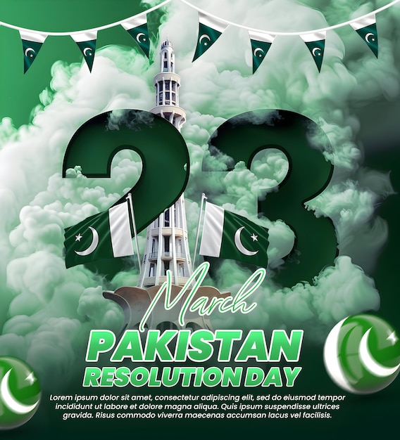 PSD ilustración del psd feliz día de resolución de pakistán con texto editable del 23 de marzo