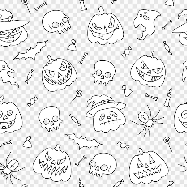 Ilustración de psd de fondo, dibujos de contorno, elementos de fiesta de halloween, estilo de dibujos animados
