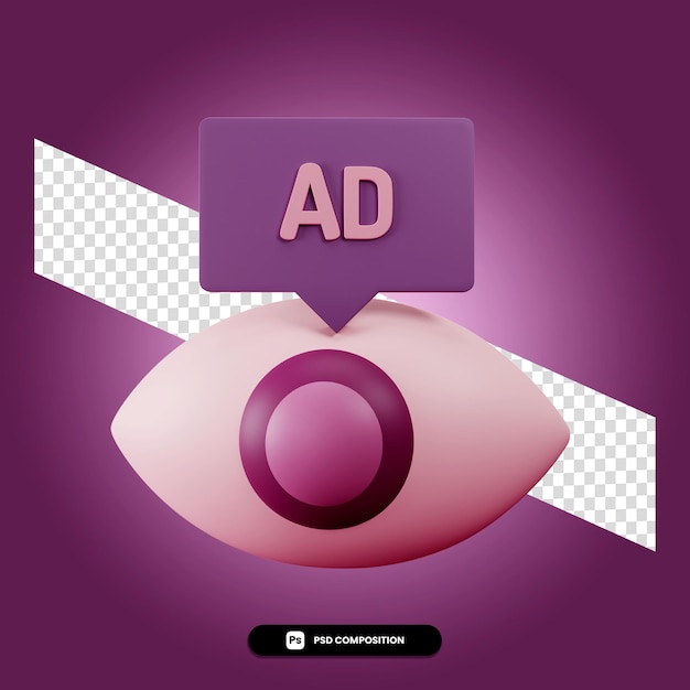 Ilustración psd de globo ocular con anuncio