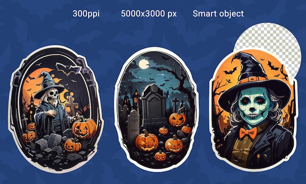 PSD ilustración psd del paquete de pegatinas de halloween