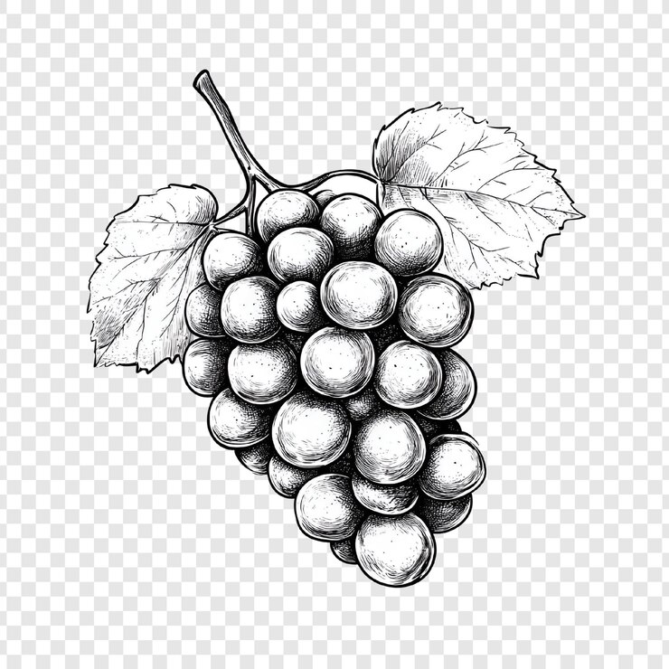 PSD ilustración de un racimo de uvas blanco y negro