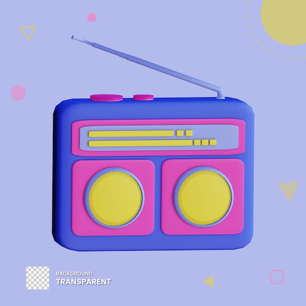 Ilustración de radio 3D con fondo transparente