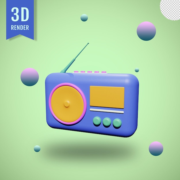 PSD ilustración de radio clásica 3d con fondo aislado