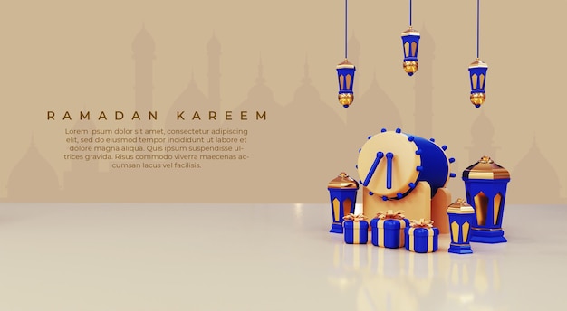 Ilustración de ramadan kareem de decoración de podio de saludo islámico realista