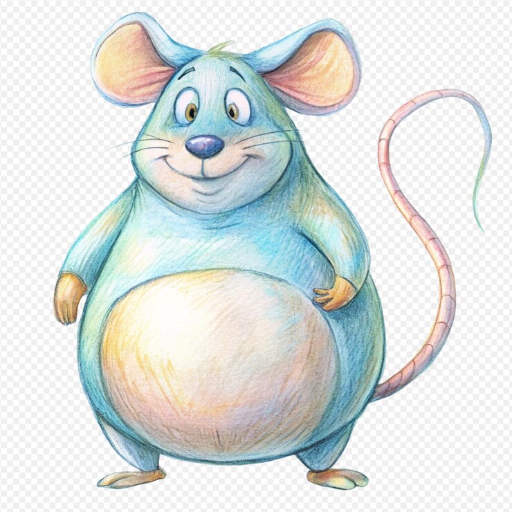 PSD ilustración de un ratón gordo de dibujos animados pintado con acuarela