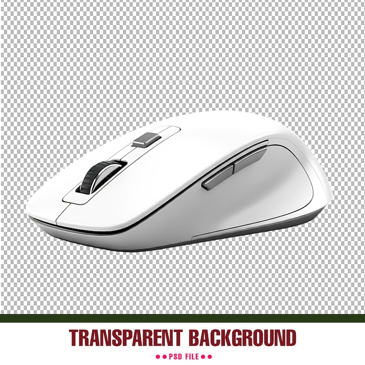 PSD ilustración de ratón inalámbrico blanco elegante con fondo transparente