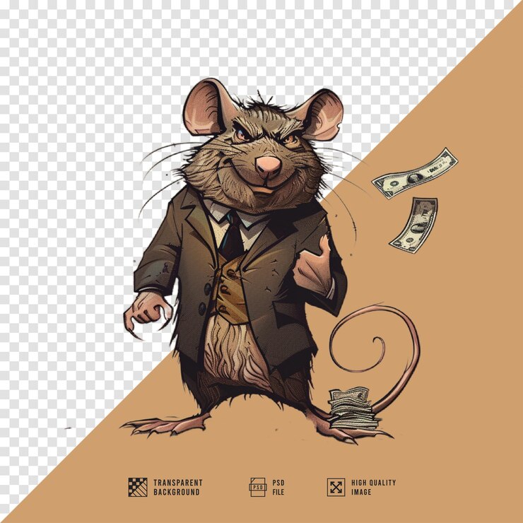 PSD ilustración de un ratón llevando una bolsa llena de dinero sin fondo calidad hd