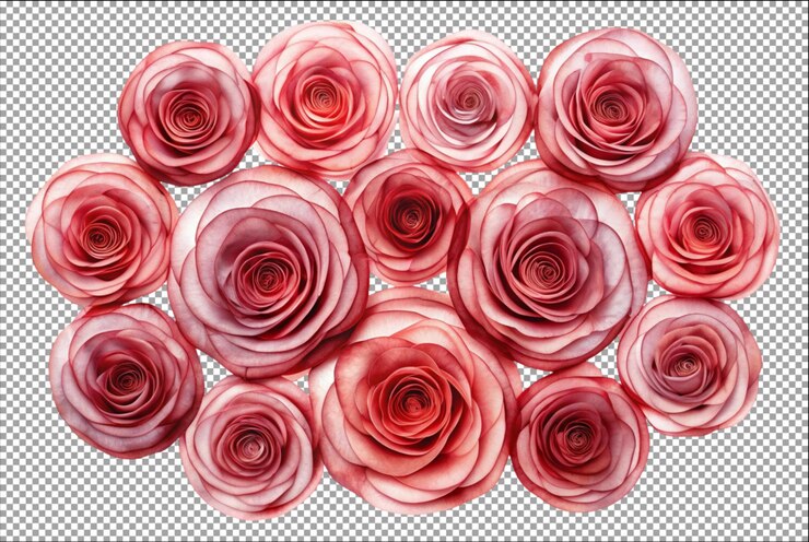 PSD ilustración en rayos x de rebanadas de rosas que destacan las estructuras delicadas