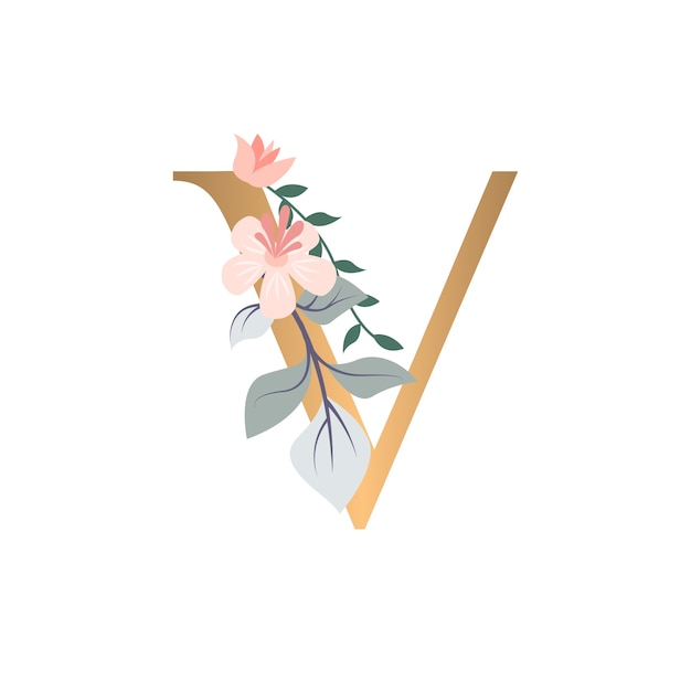 Ilustración realista del alfabeto floral aislada