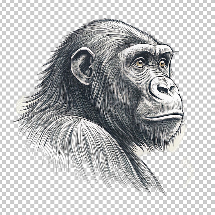 PSD ilustración realista del retrato de un chimpancé en blanco y negro