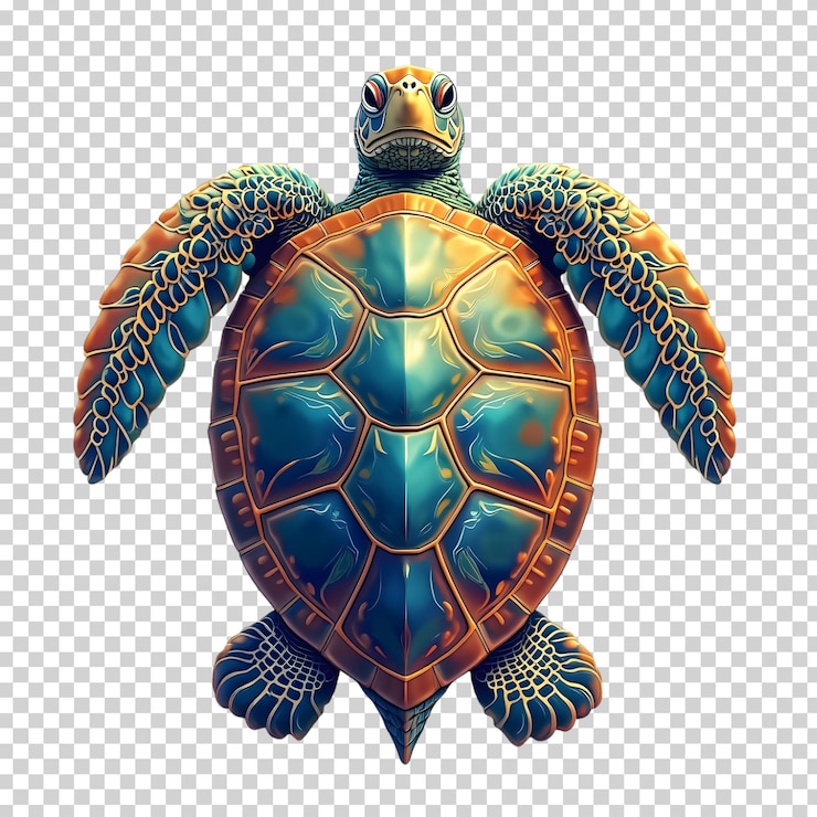 PSD ilustración realista de la tortuga marina con un diseño de camiseta de conchas de colores vibrantes del océano