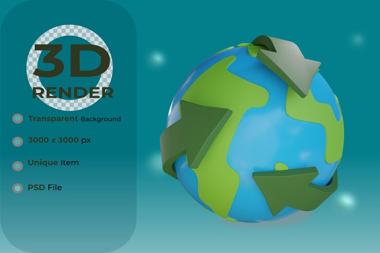 PSD ilustración de reciclaje de tierra 3d con fondo transparente