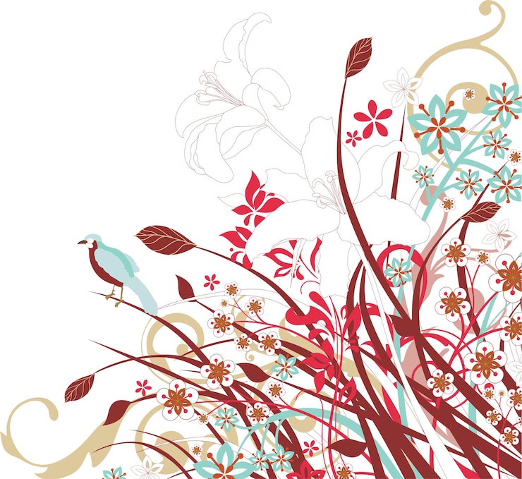 Ilustración red de tallo floral con fondo blanco