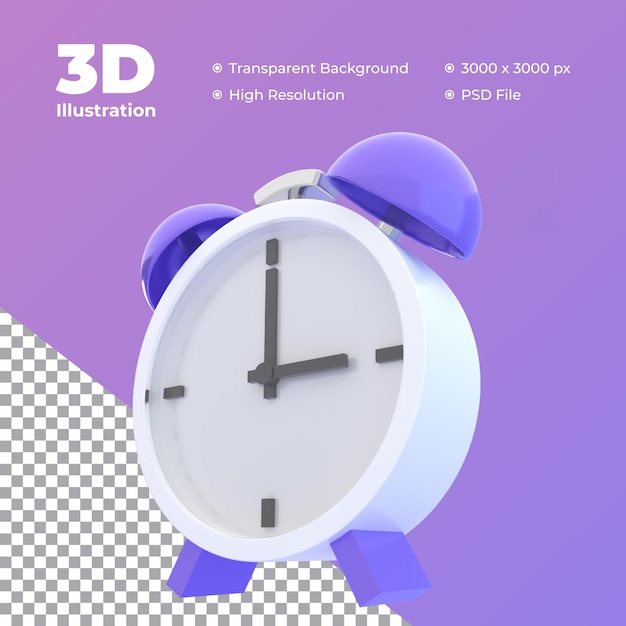 Ilustración de reloj despertador 3D aislado