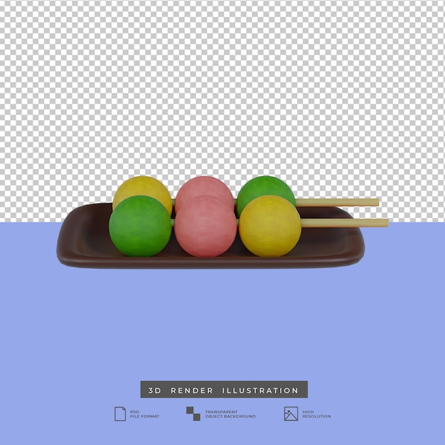 Ilustración de render 3d aperitivo tradicional japonés hanami dango